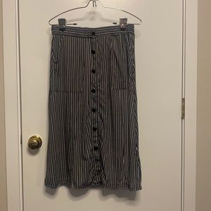 Striped Buttoned Midi Skirt